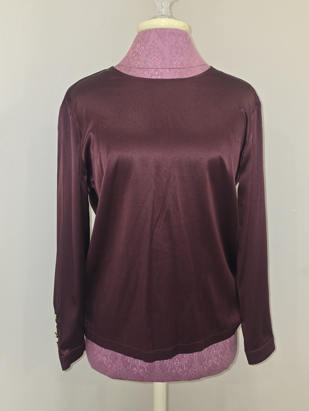 Silk Robert Talbott Blouse Women's Size 6 Gold Buttons Burgundy Luxury